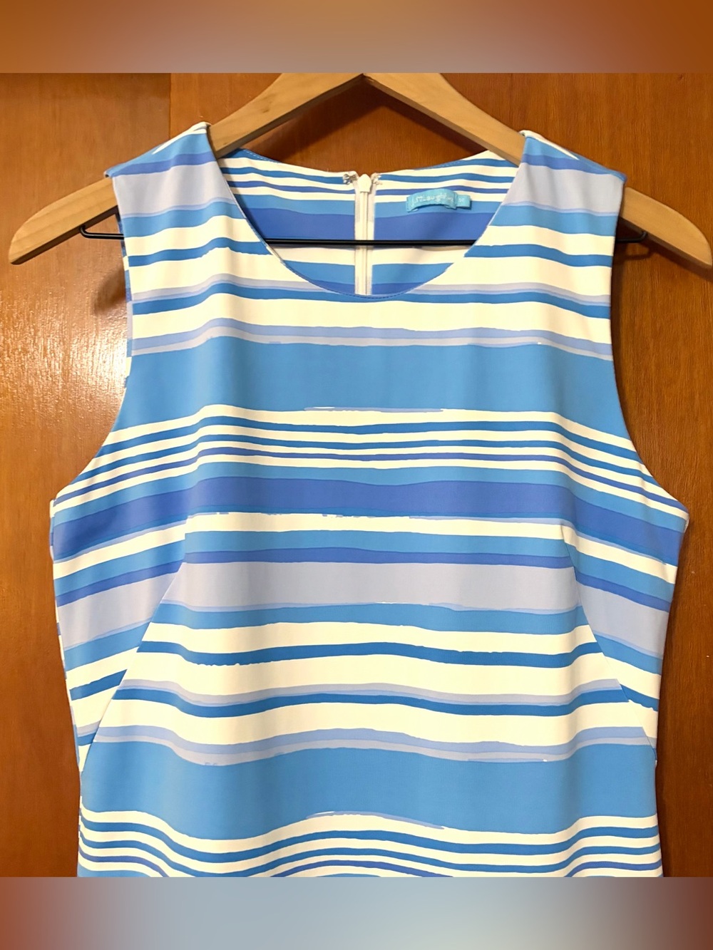 J. McLaughlin Sleeveless Sophia Dress Catalina Cloth Blue Stripe Print Sheath - Picture 3 of 10